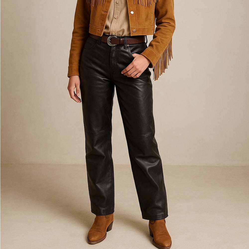 Margaret Godfrey Black Genuine Leather Pants